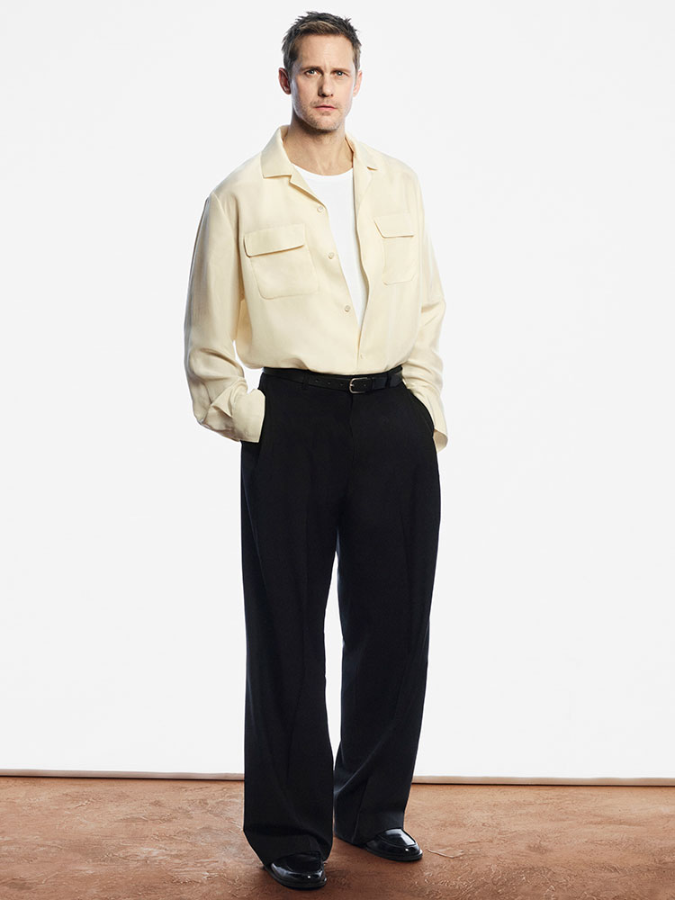 プリーツウールワイドレッグパンツ